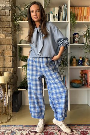 Patrick Plaid Brushed Cotton Demi Bloom Pant Soft Cobalt